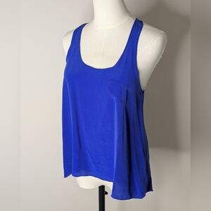 100% Silk Blouse Tank Top Cobalt Blue Flowy Cover-up Women's Size Small